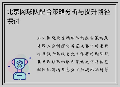北京网球队配合策略分析与提升路径探讨